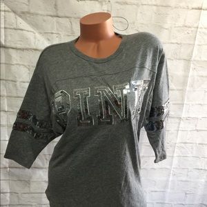 NWT Victoria Secret PINK Sequins Tee Gray XSmall